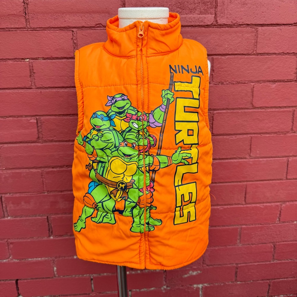 Vtg Nickelodeon Teenage Mutant Ninja Turtles Orange Puffer Vest Kids 4T Street
